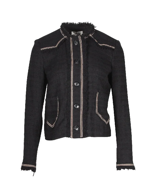 Women's Clothes For Work Events Isabel Marant Etoile Ferris Fringed Tweed Jacket in Black Cotton