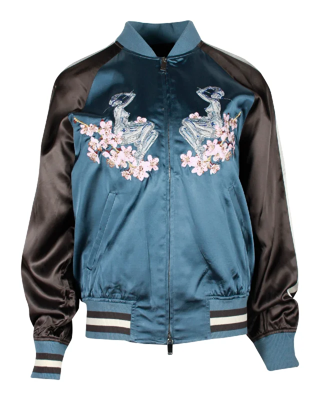 Stylish Women's Outerwear Apparel Dior x Sorayama Embroidered Souvenir Bomber Jacket in Blue Viscose