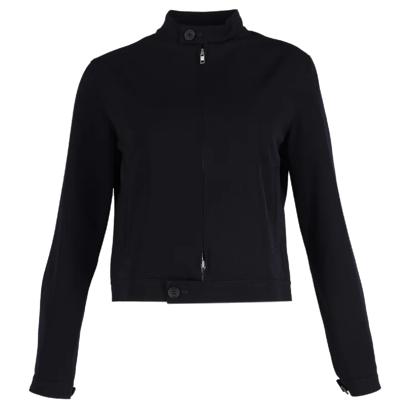 Women's High-Fashion Clothes Yohji Yamamoto Zip Jacket in Navy Blue Wool