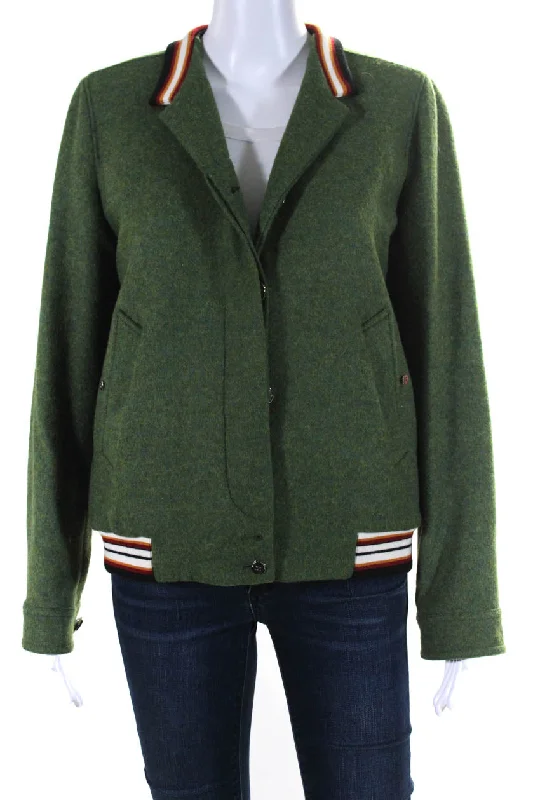 Women's Vacation Garments Marco De Vincenzo Womens Button Down Bomber Jacket Green Wool