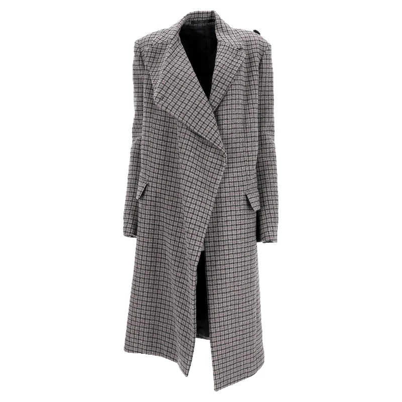 Women's Formal Event Outfit Balenciaga Houndstooth Long Coat in Grey Wool