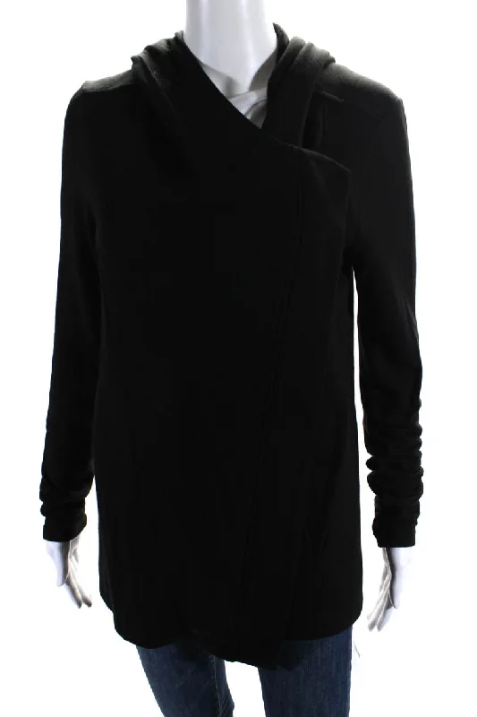 Women's Seasonal Apparel Helmut Lang Womens Front Zip Lightweight Knit Hooded Jacket Black