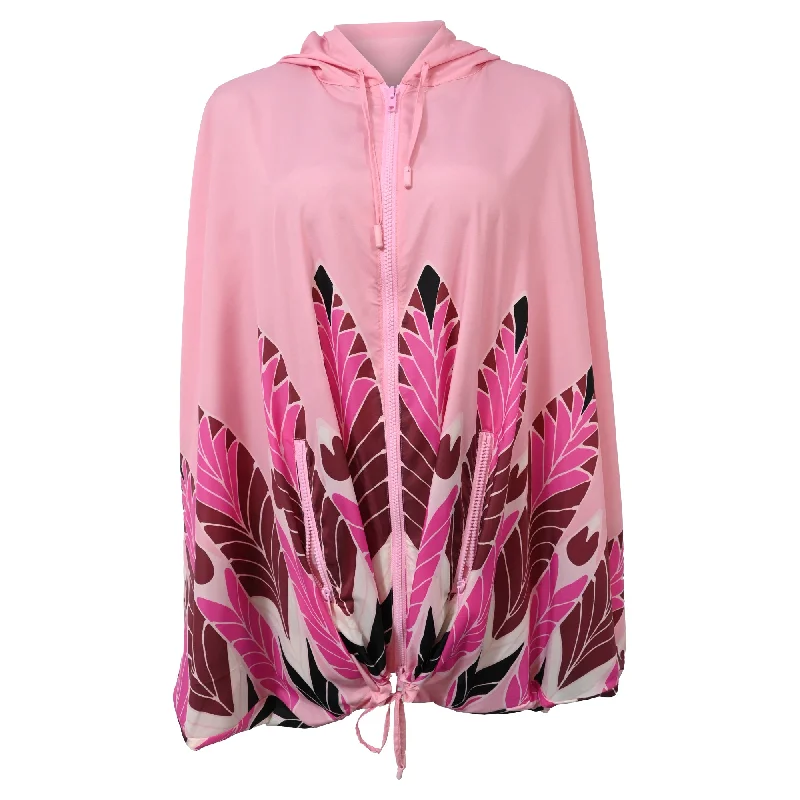 Women's Travel Garments Valentino Garavani Printed Zipped Hooded Jacket in Pink Polyamide