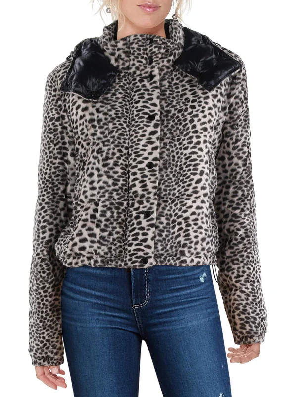 Sustainable Women's Apparel Avoine Womens Faux Fur Animal Print Puffer Jacket