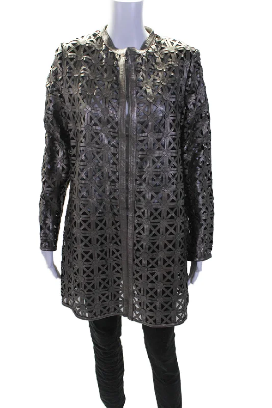 Women's Holiday Clothing In Transit 2 Womens Bronze Leather Mesh Crew Neck Long Sleeve Jacket