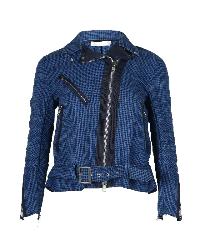 Affordable Elegance – Shop Premium Fashion Now Sacai Luck Houndstooth Biker Jacket in Royal Blue Cotton