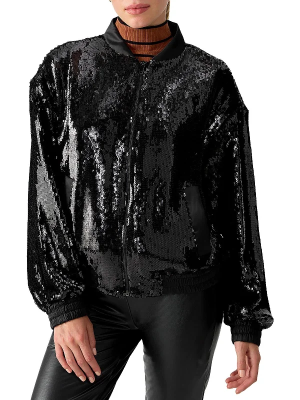 Women's Relaxed Clothes Sloan Womens Sequined Lightweight Bomber Jacket