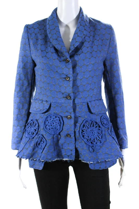 Limited-Time Clothing Sale – Grab Your Favorites Today Phos Phoro Womens Peplum Jacket with Crochet Applique  Blue