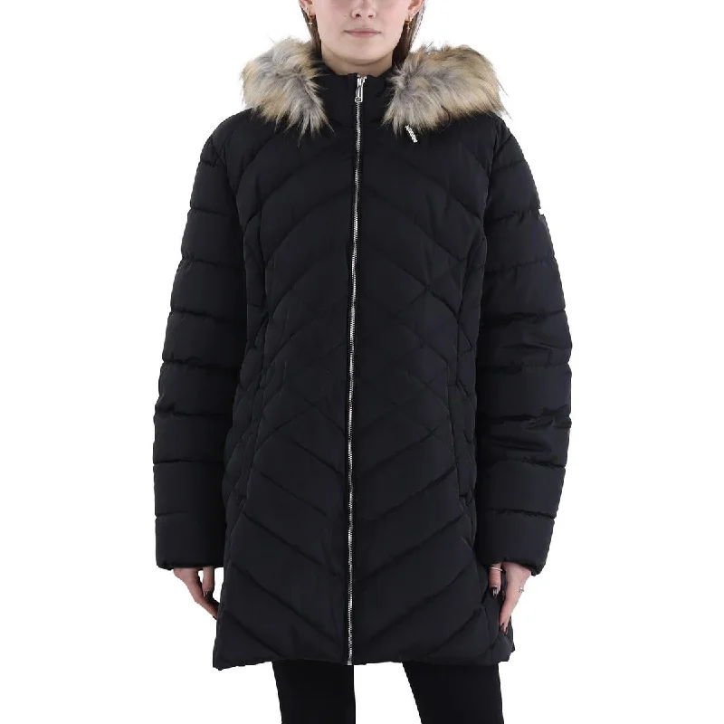 Affordable Fashion Clothing For Women Womens Faux Fur Trim Hooded Puffer Jacket