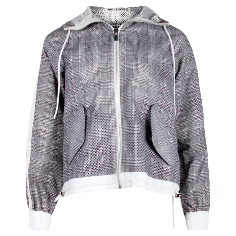 Women's Athleisure Apparel Sacai Checked Hooded Jacket in Grey Polyester