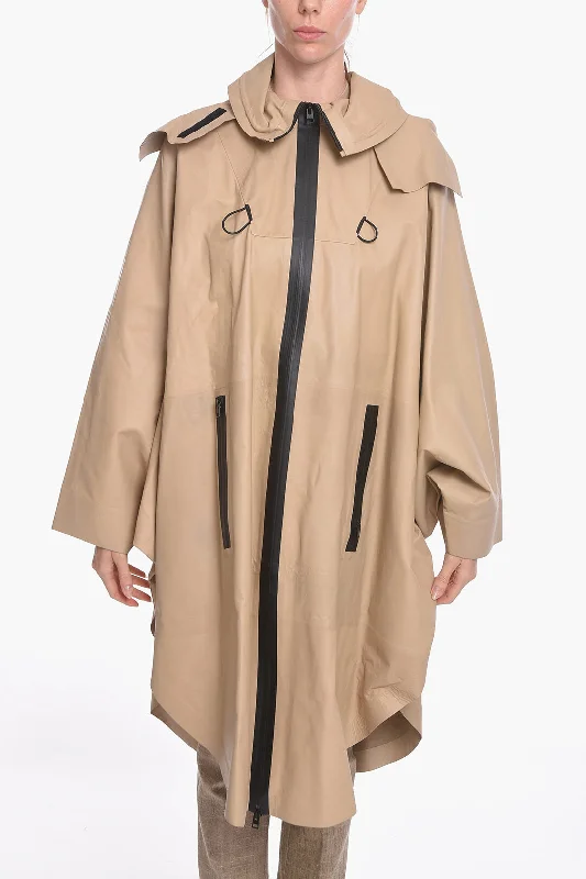 Women's Apparel Bottega Veneta Bat-wing Sleevd Leather Raincoat