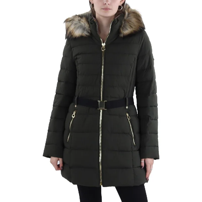 Fashionable Women's Clothing Womens Faux Fur Trim Hooded Puffer Jacket