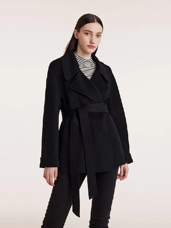 Formal Outfit For Women Tencel Wool Lapel Double-Faced Women Coat With Belt