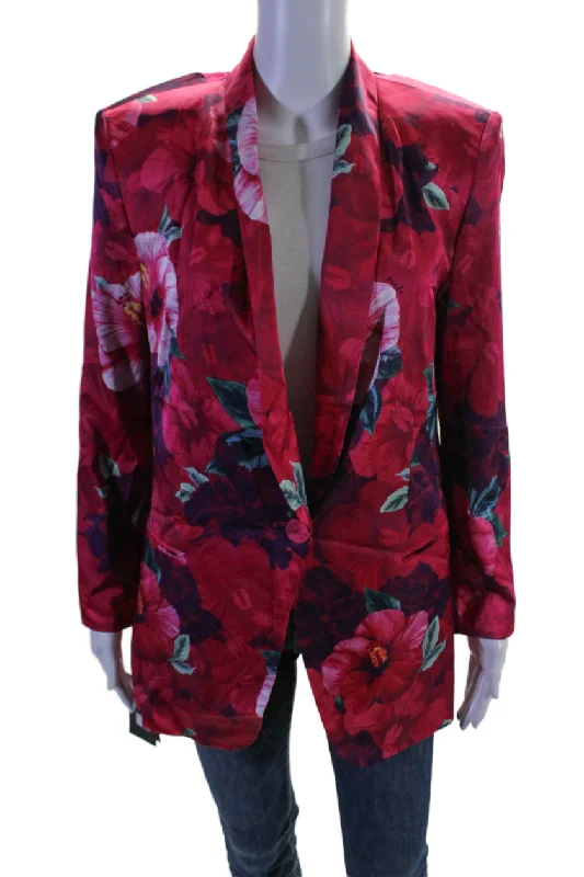 Women's Comfortable Apparel Pinko Womens Floral Collared Long Sleeve Button Up Blazer Jacket Pink