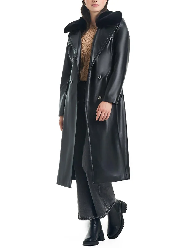 Women's Trendy Clothes Womens Faux Leather Long Trench Coat