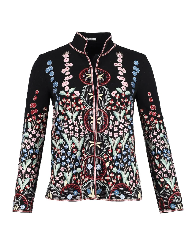 Women's Athletic Outfit Vilshenko Floral Embroidered Jacket in Black Wool