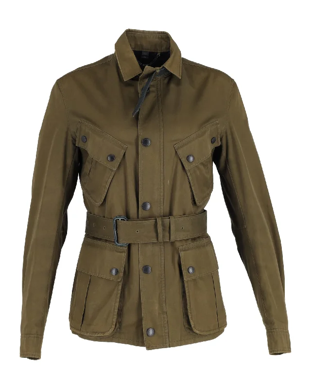 Women's Vacation Outfit Burberry Prorsum Belted Field Jacket in Green Polyester