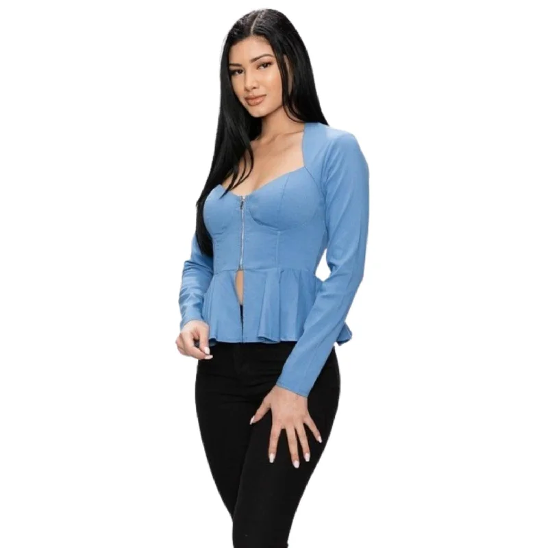 Women's Office Outfit Long Sleeve Ruffle Zip-up Jacket