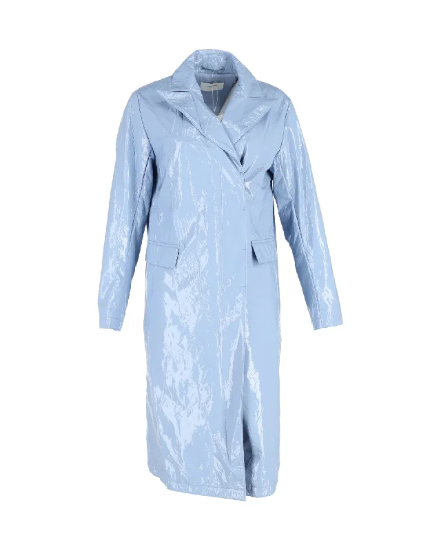 Shop Trendy And Timeless Outfits At Special Prices Sportmax Faux Leather Trench Coat In Light Blue Polyester