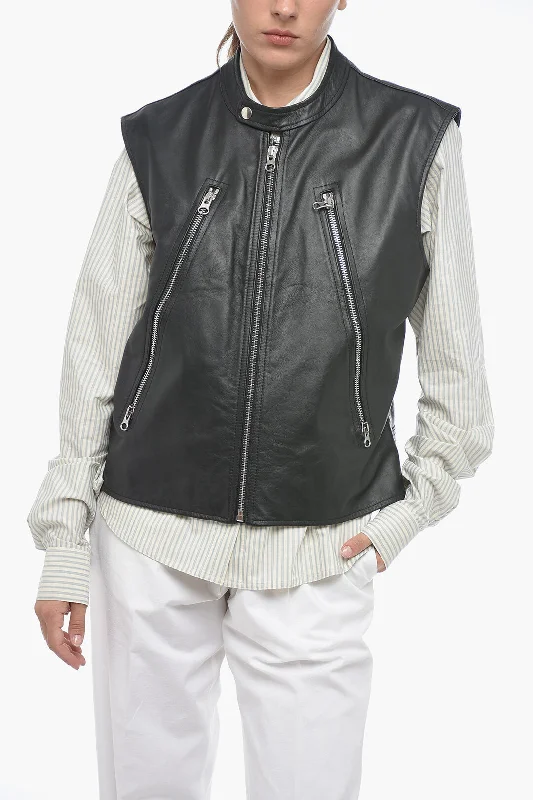 Women's Functional Outfit For Outdoor Activities Maison Margiela MM6 Quilted Leather Biker Waistcoat