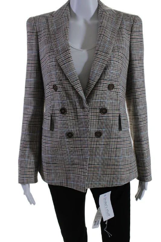 High-Quality Fashion At Discounted Prices – Shop Today Akris Punto Womens Double Breasted Glen Plaid Jacket Brown Multi Wool