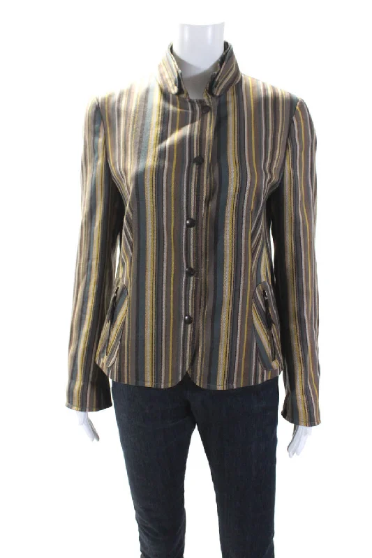 Women's Athletic Apparel Akris Punto Womens Wool Long Sleeve Button Down Striped Jacket Brown