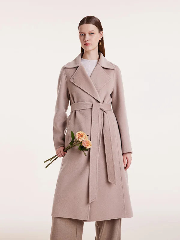 Women's Elegant Outfit Pink Pure Cashmere Straight Lapel Women Coat