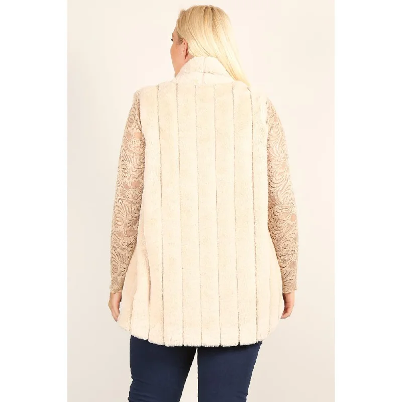 Casual Outfit For Women Plus Size Faux Fur Vest Jacket With Open Front, Hi-lo Hem, And Pockets