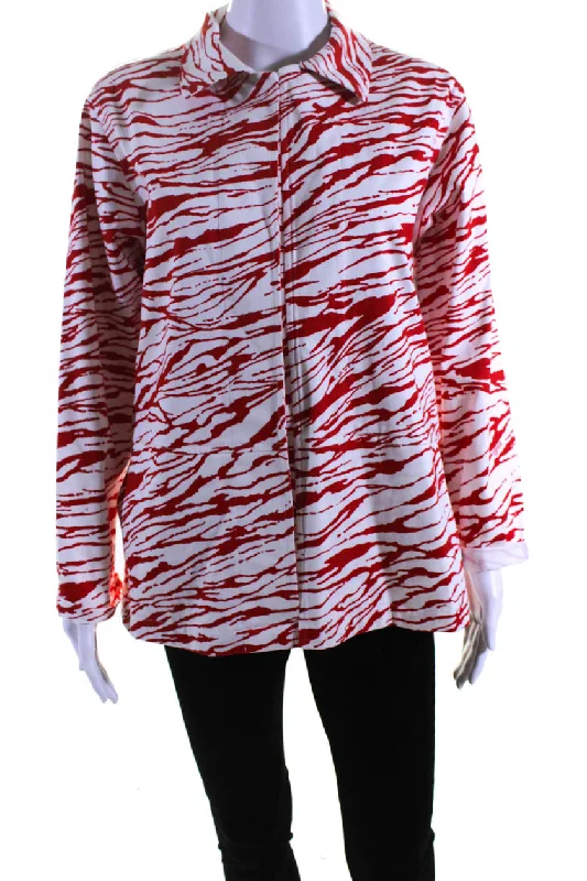 Women's Clothing For Outdoor Events Leggiadro Womens Printed Hidden Placket Button Up Jacket Red White