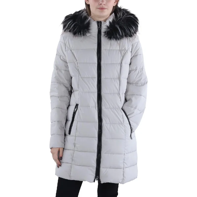 Fashionable Women's Clothes Womens Faux Fur Trim Hooded Puffer Jacket