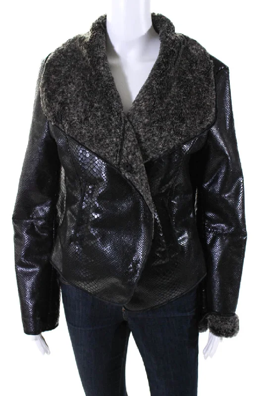 Chic And Affordable Fashion – Shop Now And Save Armani Collezioni Womens Black Reptile Print Faux Fur Lining Jacket