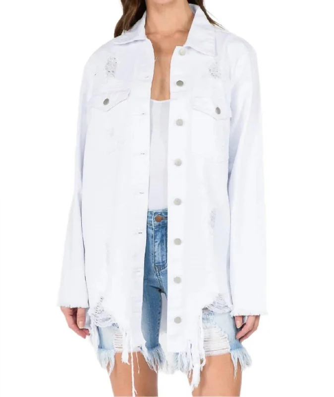 Women's Chic Outerwear Garments Chic Distressed Denim Jacket In White