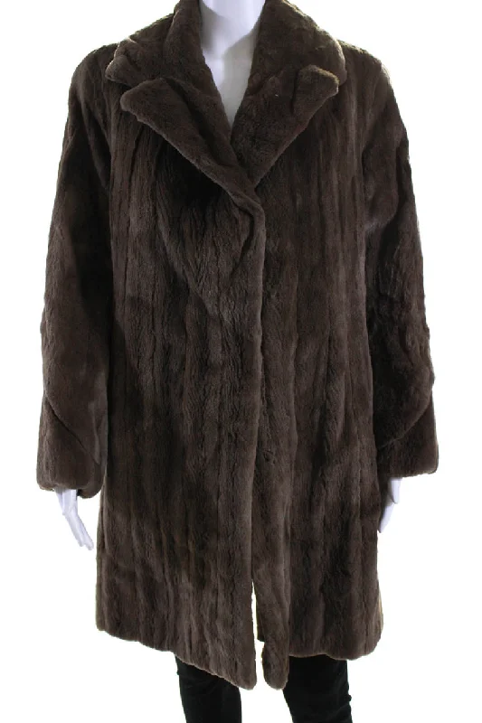 Trendy Athleisure Clothing For Women Phil M Stupp Womens Long Sheared Rabbit Fur Hook & Eye Coat Brown