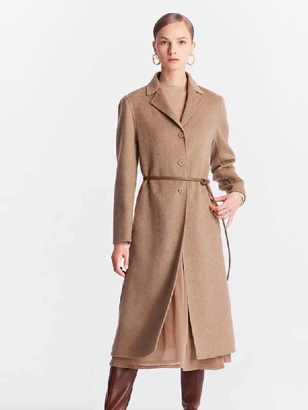 Women's Evening Clothes Brown Cashmere Slim-Fit Overcoat