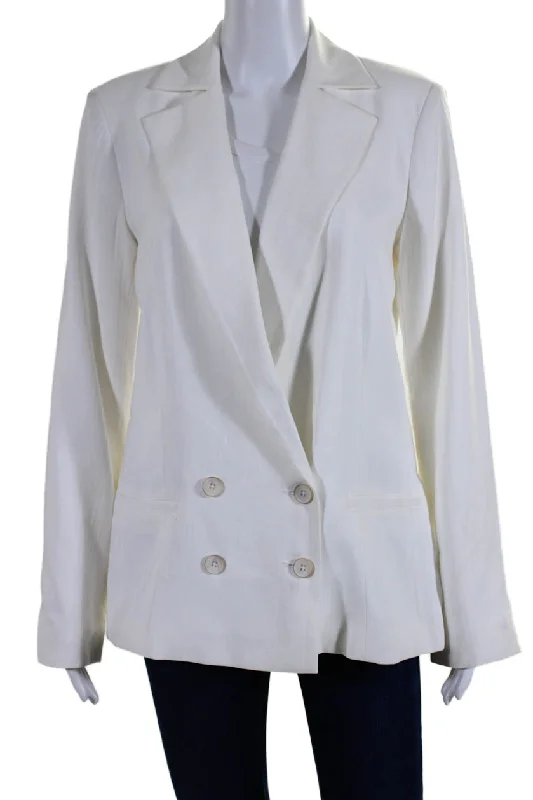 Stylish Women's Garments For Holidays Paige Womens Notch Collar Double Breasted Button Up Blazer Jacket White