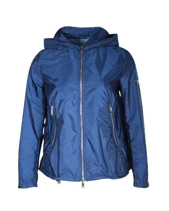 Women's Office Clothing Prada Hooded Jacket in Blue Nylon