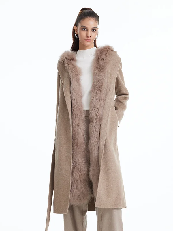 Fashionable Women's Outfit Detachable Fox Fur Vest And Cashmere Coat Two-Piece Set