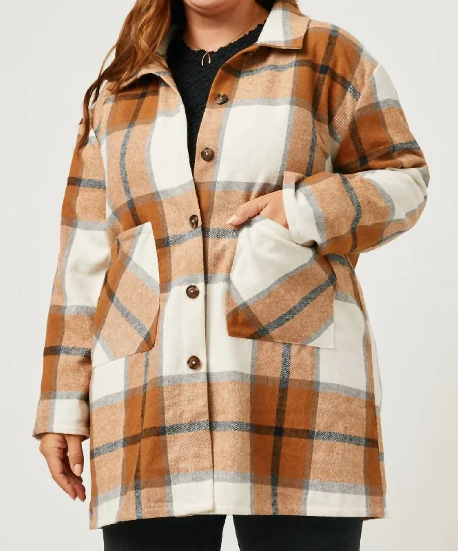 Seasonal Wardrobe Refresh – Shop Stylish Looks For Less Plaid Button Up Patch Pocket Coat - Plus In Camel