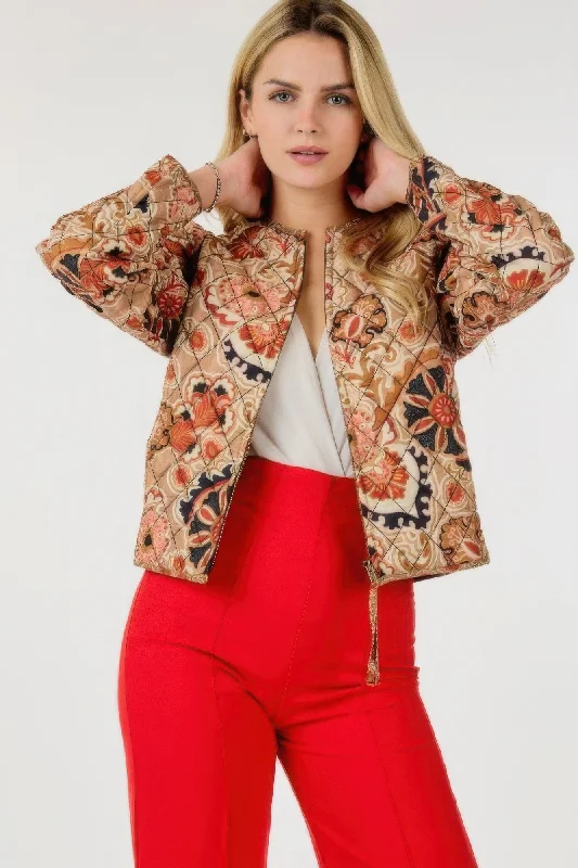 Women's Casual Apparel Zip Up Multi-print Jacket