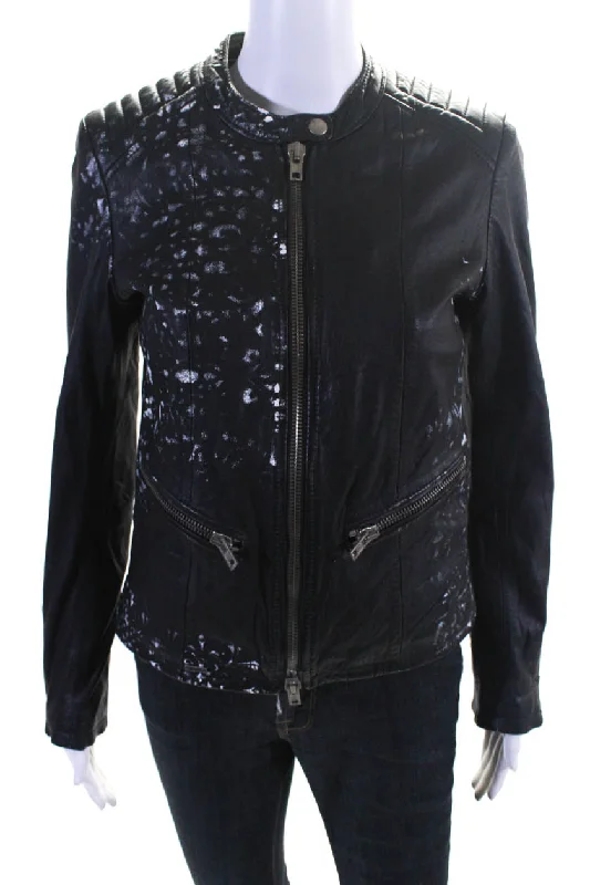 Limited-Time Offers On Elegant And Casual Styles S.W.O.R.D Womens Front Zip Paint Splatter Leather Jacket Black White