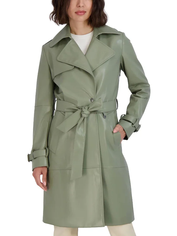 Women's Casual Wear Clothing Womens Vegan Leather Belted Trench Coat