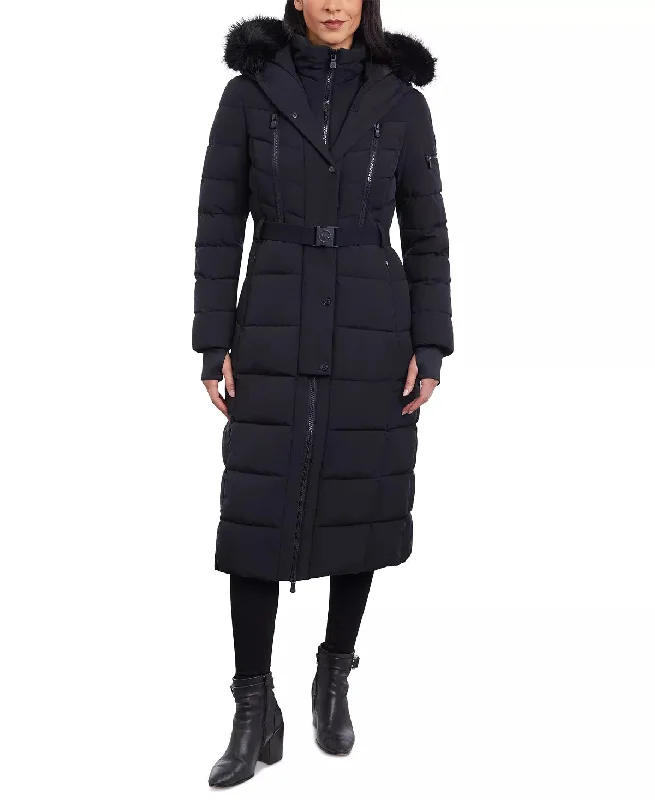 Women's Occasion Wear Clothes Michael Michael Kors Women's Belted Scuba Maxi Coat, Black