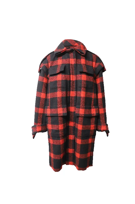 Women's Elegant Clothes Burberry Plaid Winter Coat in Red Wool