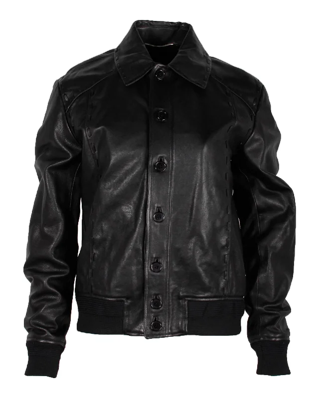 Women's Stylish Professional Apparel Saint Laurent Moto Jacket in Black Leather