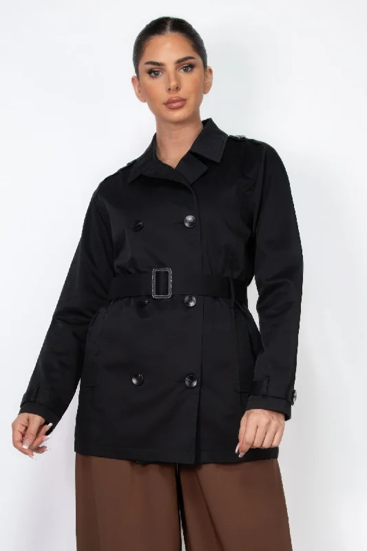 Women's Urban Clothing Double-breasted Notch Belted Coat