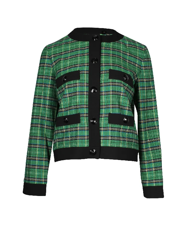 Women's Evening Clothing Maje Plaid Jacket in Green Polyester