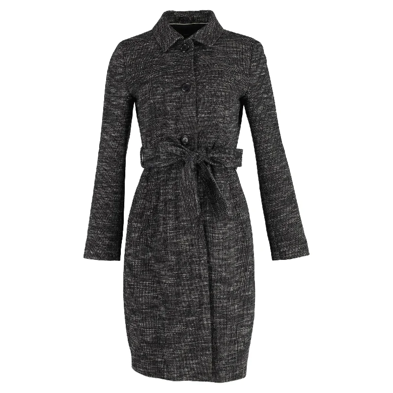 Women's Vintage Clothes Boss Single-Breasted Belted Coat in Grey Wool