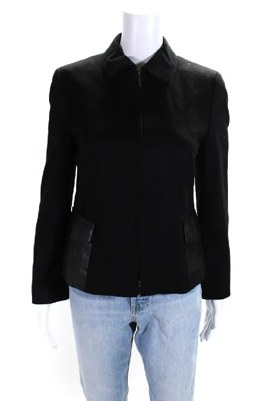 Women's Tops And Clothing Akris Punto Womens Wool Patchwork Zipped Long Sleeve Jacket Black