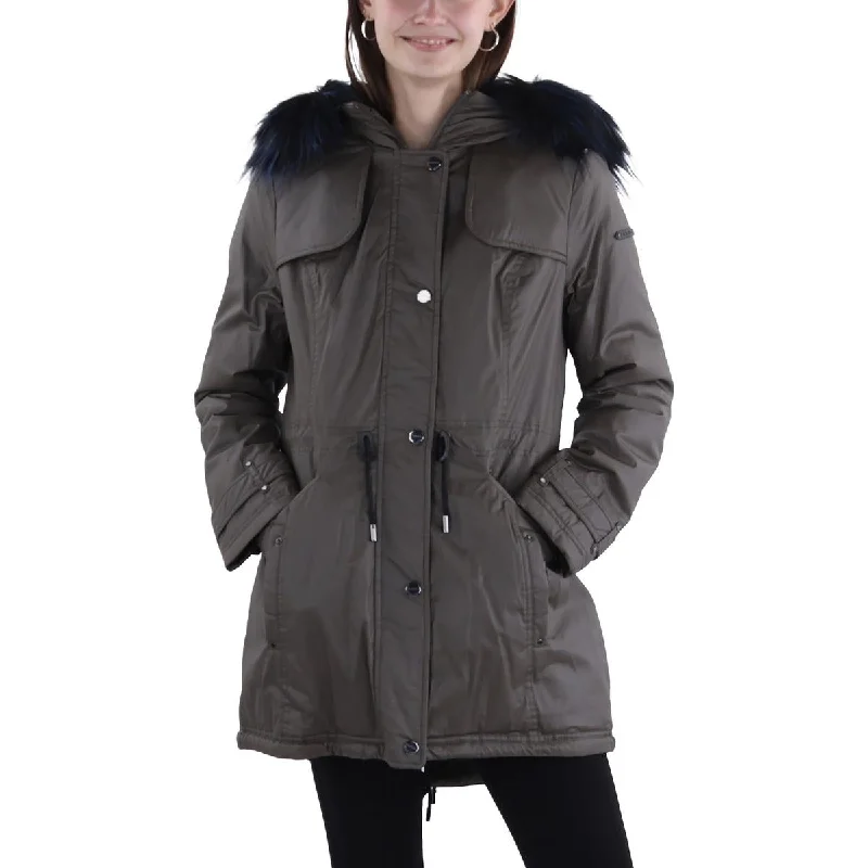 Women's Elegant Garments Womens Faux Fur Trim Hooded Anorak Jacket