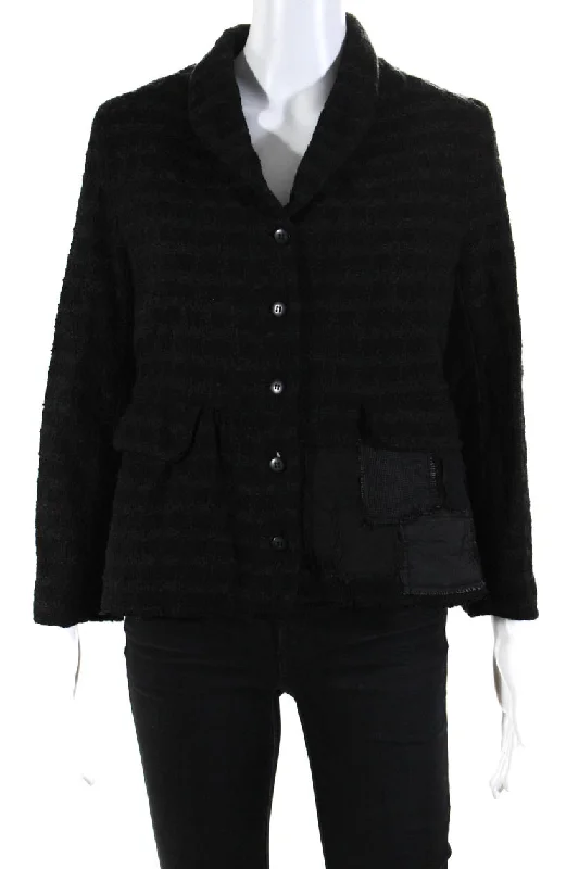 Women's Effortless Casual Outfit Phos Phoro Womens Uneven Jacket with Patchwork Applique  Black